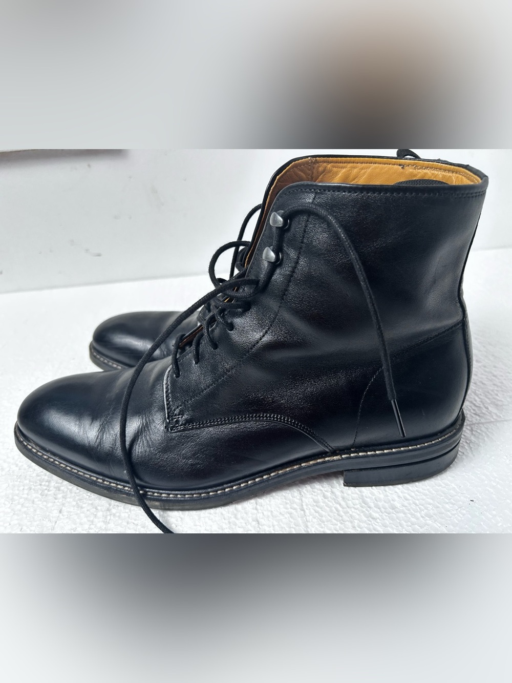 Cole Haan Black Leather Lace-Up Ankle Boots with Tan Interior